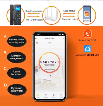 Glomarket Wifi Glass Door Lock Tuya Smart IC Card Fingerprint Password Unlock Remote Key Control with Doorbell