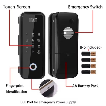 Glomarket Smart Tuya Wifi Glass Door Lock Fingerprint Digital Keyboard Password Lock Intelligent Linkage Remote Unlocking