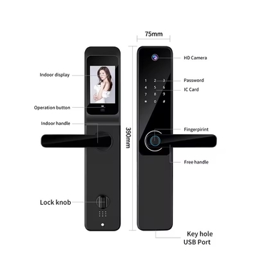 Glomarket Smart Lock Tuya APP Remote Control lndoor HD Screen Wide-angle Camera Wifi Fingerprint Recognition Lock