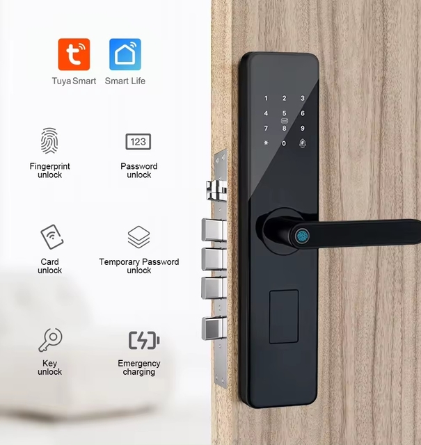 Glomarket Tuya WiFi Digital Password Keyless Entry Security Electronic Smart Door Locks Cerradura Inteligente Card Fingerprint Front Door Lock For Hotels