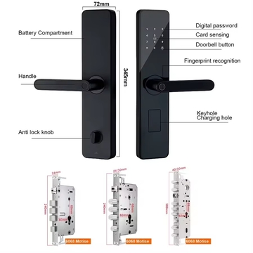 Glomarket Tuya WiFi Digital Password Keyless Entry Security Electronic Smart Door Locks Cerradura Inteligente Card Fingerprint Front Door Lock For Hotels