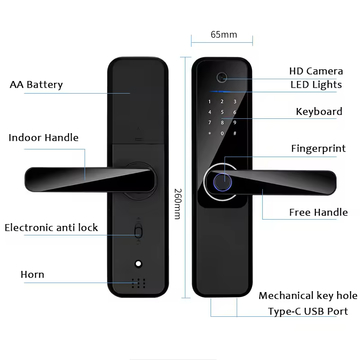 Glomarket Security Home Digital Lock Fingerprint Password Card Smartphone Tuya Remote Control Smart Lock With Cat Eye