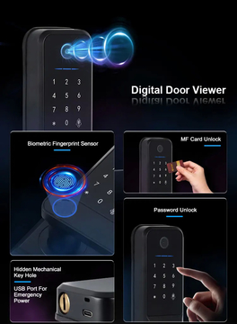 Glomarket Security Home Digital Lock Fingerprint Password Card Smartphone Tuya Remote Control Smart Lock With Cat Eye