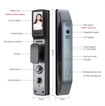 Glomarket Fully Automatic Camera Door Lock 3d Face Recognition Fingerprint Smart Digital Password Lock App Password Key Unlock