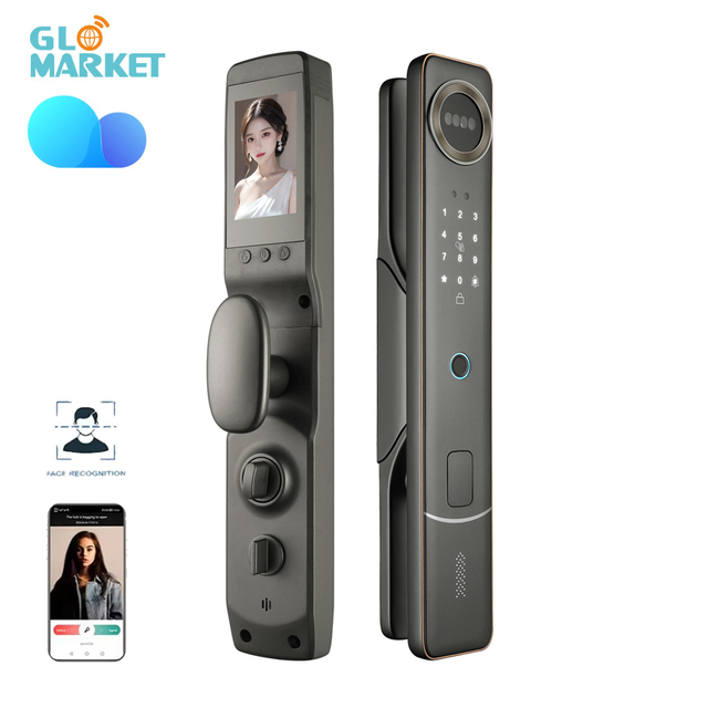 Glomarket Video Intercom Face Door Lock With Camera Real-time Monitoring Digital Fingerprint 3d Face Rrecognition Smart Lock