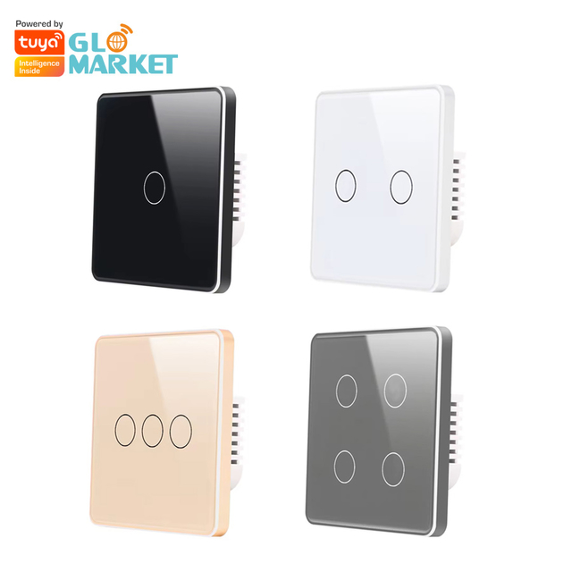 Glomarket EU Smart WiFi/Zigbee Wall Touch Switch 1/2/3/4 Gangs Glass Panel With Metal Frame Electrical Light Switch Tuya Smart Switch