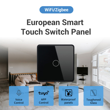 Glomarket EU Standard WiFi/Zigbee 1 gang Smart Electric Switches Voice Control Anti-scratch Panel Metal Frame Tuya WiFi Smart Light Switch