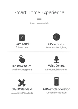 Glomarket Tuya Smart Switch APP Control Glass Panel Touch Wall Smart Switch 1/2/3/4 Gang Eu Standard Smart Switch