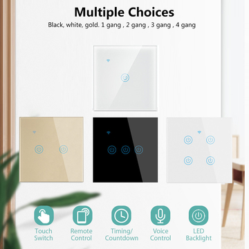 Glomarket Glass Panel Touch Wall Smart Switch 1Gang Eu Standard Smart Switch Tuya Smart Switch APP Control