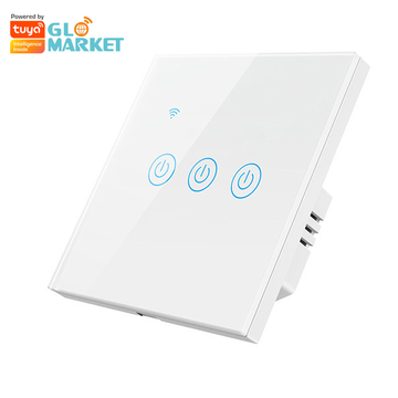 Glomarket Glass Panel Touch Wall Smart Switch 3Gang Eu Standard Smart Switch Tuya Smart Switch APP Control