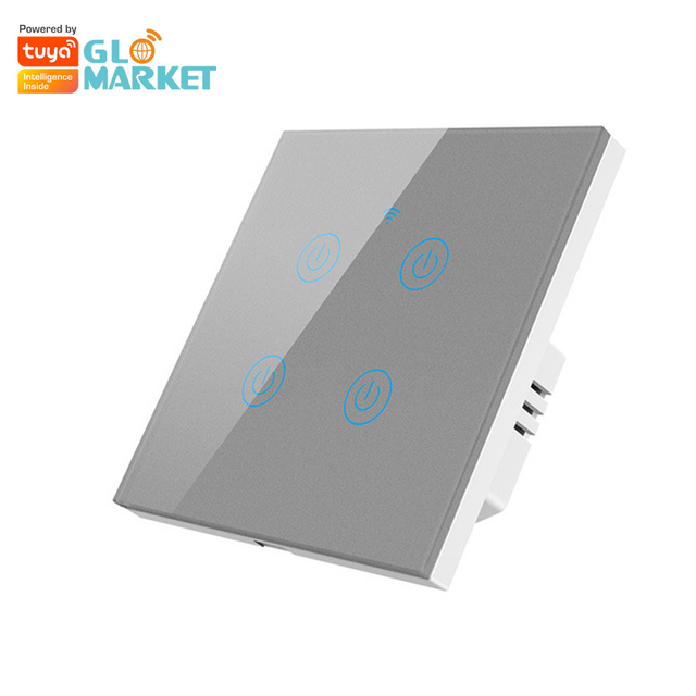 Glomarket Glass Panel Touch Wall Smart Switch 4Gang Eu Standard Smart Switch Tuya Smart Switch APP Control