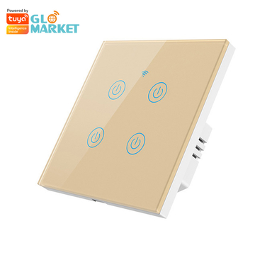 Glomarket Glass Panel Touch Wall Smart Switch 4Gang Eu Standard Smart Switch Tuya Smart Switch APP Control