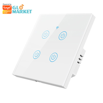 Glomarket Glass Panel Touch Wall Smart Switch 4Gang Eu Standard Smart Switch Tuya Smart Switch APP Control