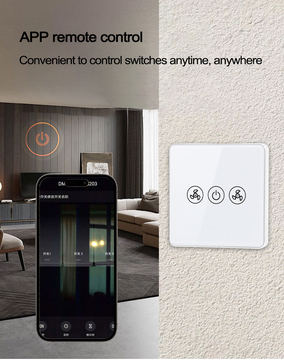 Glomarket Tuya Smart Wifi Fan Switch Eu Standard Glass Touch Wall Wireless App Remote Control Smart Touch Electrical Fan Switch