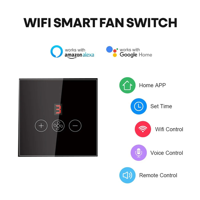 Glomarket Tuya Smart Wifi Ceiling Fan Switch Eu Standard