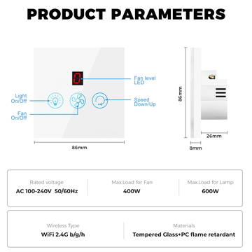 Glomarket Tuya Wifi Fan Light Switch 3 In 1 Switch