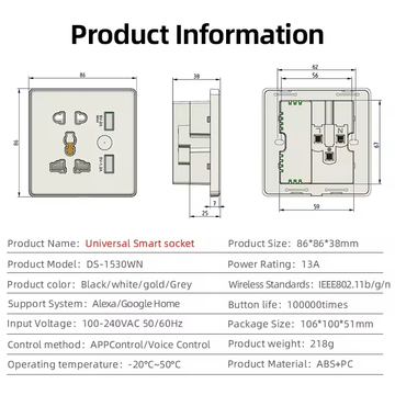 Glomarket Tuya Wifi Universal Smart Socket With Usb Charger