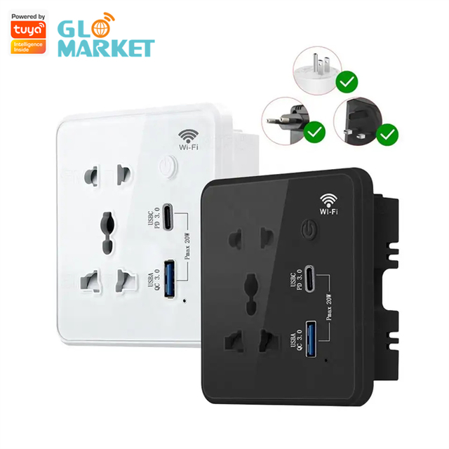 Glomarket Tuya Wifi Smart Universal Power Wall Plug With USB Type C Grass Panel Smart Plug Socket