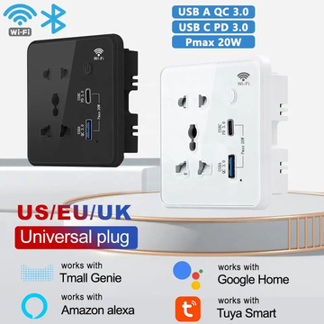 Glomarket Tuya Wifi Smart Universal Power Wall Plug With USB Type C Grass Panel Smart Plug Socket