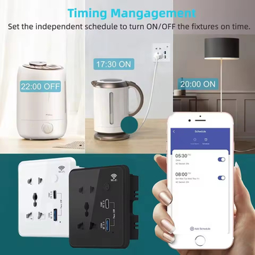 Glomarket Tuya Wifi Smart Universal Power Wall Plug With USB Type C Grass Panel Smart Plug Socket