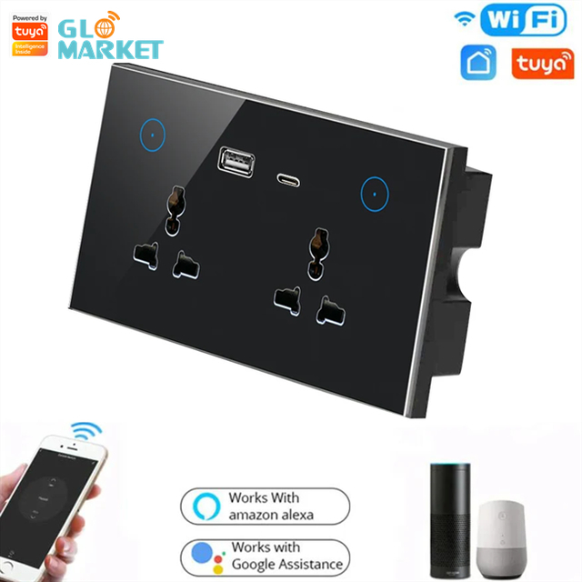 Glomarket Tuya Universal 16A Wifi Smart Wall Socket Outlet With Type-c